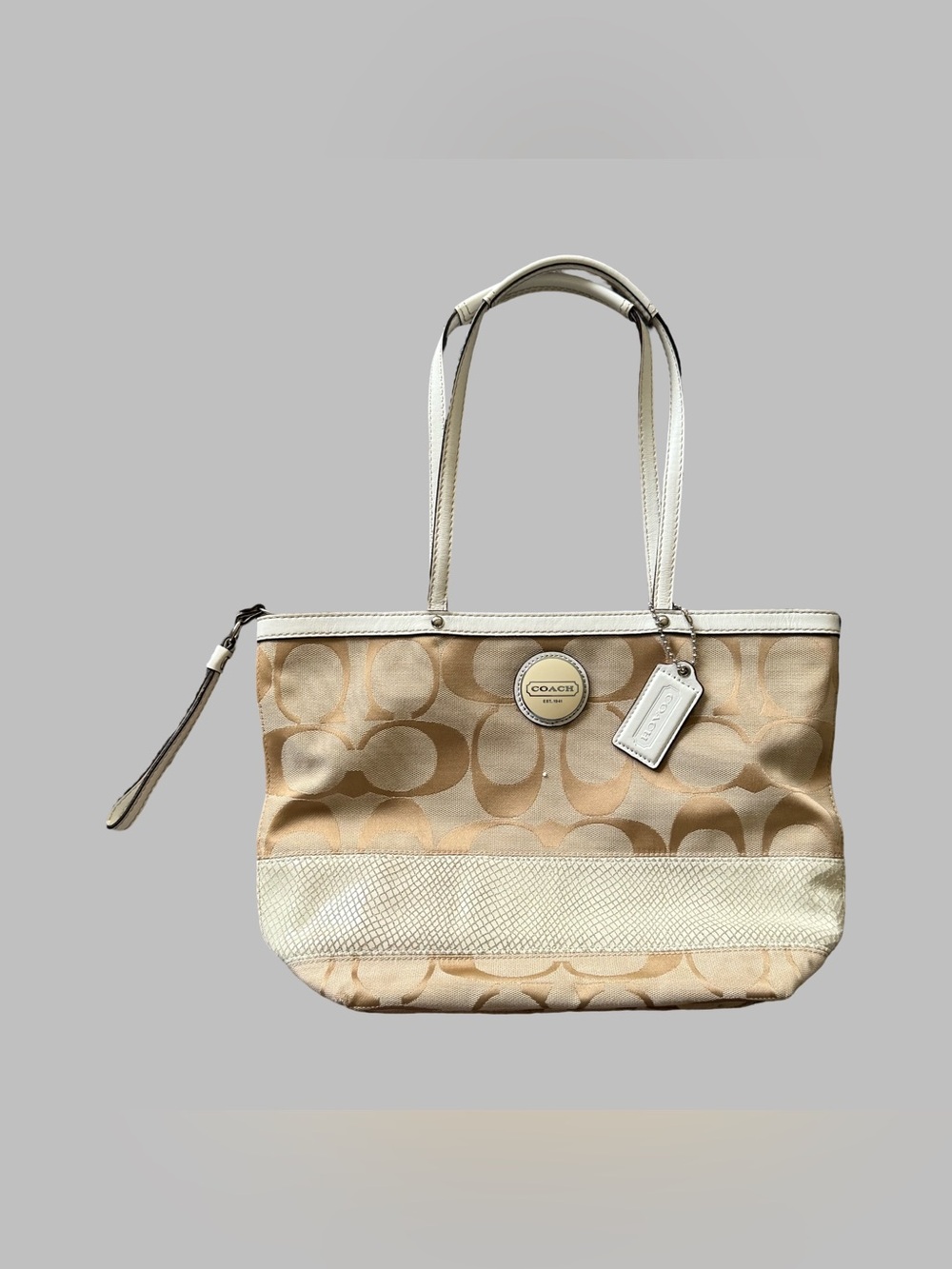 COACH Signature Canvas Tote in Beige and Cream